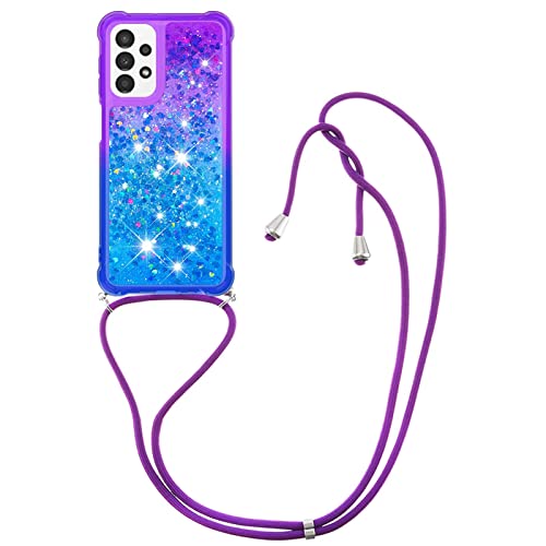 YAMCCCSE Handykette Hülle für Samsung Galaxy A23 5G, Smartphone Necklace Glitzer Transparent Silikonhülle mit Band - Handyhülle Case mit Stylische Kette zum umhängen, Lila und Blau von YAMCCCSE