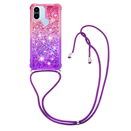 YAMCCCSE Handykette Hülle für Xiaomi Redmi A1 / Redmi A1+, Smartphone Necklace Glitzer Transparent Silikonhülle mit Band - Handyhülle Case mit Stylische Kette zum umhängen, Pink und Lila von YAMCCCSE