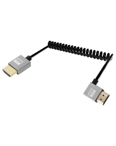 YANBORONSN 4K HDMI Spiralkabel 2.2FT, Kurzes HDMI zu HDMI Kabel, Spring Spiral HDMI 2,0 Kabel 4K@120Hz 18Gbps für Kamera/TV/Capture Karten/Tablet (Rechts) von YANBORONSN