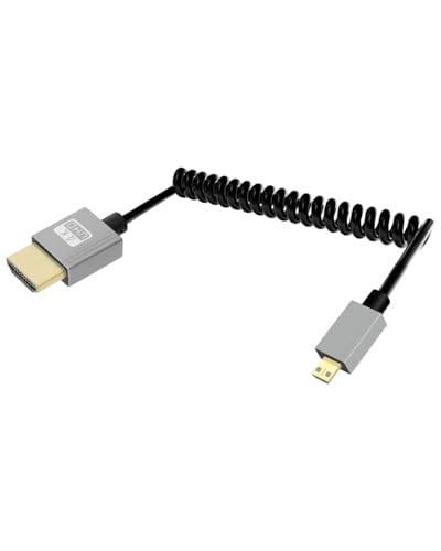 YANBORONSN 4K Micro HDMI zu HDMI Spiralkabel 2.2FT, Federspirale HDMI zu Micro HDMI Kabel, Kurzes Kabel 2,0 4K@120Hz 18Gbps für Kamera/Camcorder/HDTV/Tablet (straight head) von YANBORONSN