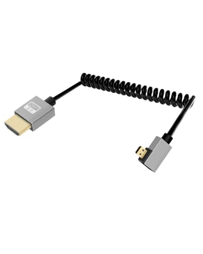 YANBORONSN 4K Micro HDMI zu HDMI Spiralkabel 2.2FT, Federspirale HDMI zu Micro HDMI Kabel, Kurzes Kabel 2,0 4K@120Hz 18Gbps für Kamera/Camcorder/HDTV/Tablet (Rechte Kurve) von YANBORONSN