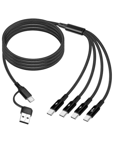 YANBORONSN 6 in 1 USB C Multi-Ladekabel, USB A/C auf 4 USB C Male Charging Splitter Kabel für Telefone, Tablet (4FT) von YANBORONSN