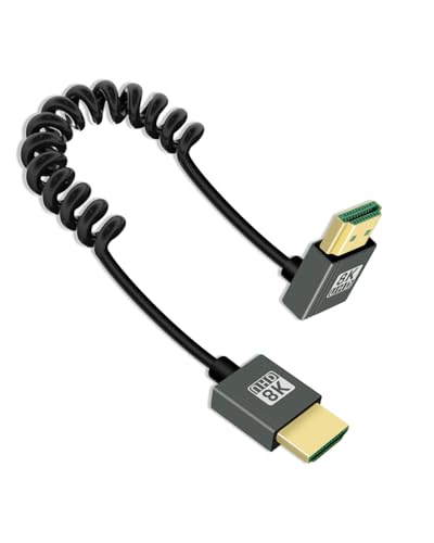 YANBORONSN 8K Down Angle HDMI Coiled Cable 2.2FT, 90 Grad kurzes HDMI zu HDMI Kabel, Spring Spiral HDMI 2,1 Kabel 8K@60Hz, 48Gbps, für Kamera/TV/Capture Karten/Tablet (Unten) von YANBORONSN