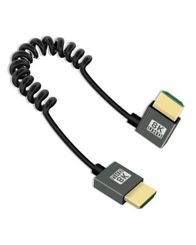 YANBORONSN 8K HDMI Coiled Cable 2.2FT, 90 Grad kurzes HDMI zu HDMI Kabel, Spring Spiral HDMI 2,1 Kabel 8K@60Hz, 48Gbps, für Kamera/TV/Capture Karten/Tablet (Links) von YANBORONSN