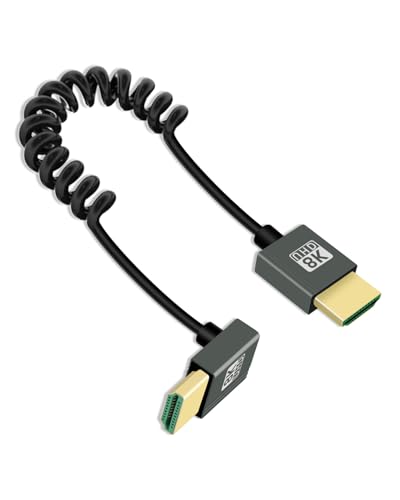 YANBORONSN 8K HDMI Coiled Cable 2.2FT, 90 Grad kurzes HDMI zu HDMI Kabel, Spring Spiral HDMI 2,1 Kabel 8K@60Hz, 48Gbps, für Kamera/TV/Capture Karten/Tablet (Unten) von YANBORONSN