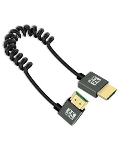 YANBORONSN 8K HDMI Coiled Cable 2.2FT, 90 Grad kurzes HDMI zu HDMI Kabel, Spring Spiral HDMI 2,1 Kabel 8K@60Hz, 48Gbps, für Kamera/TV/Capture Karten/Tablet (Rechte Kurve) von YANBORONSN