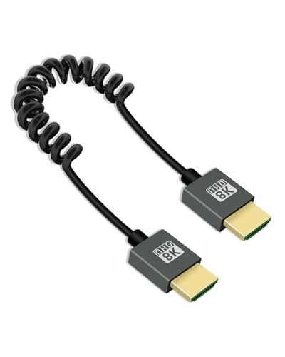 YANBORONSN 8K HDMI Spiralkabel 2.2FT, kurzes HDMI zu HDMI Kabel, Federspirale HDMI 2,1 Kabel 8K@60Hz, 48Gbps, für Kamera/TV/Capture Karten/Tablet (regelmäßig von YANBORONSN