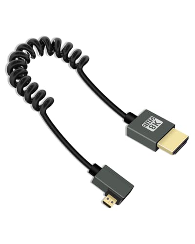 YANBORONSN 8K Micro HDMI zu HDMI Spiralkabel 2.2FT, Federspirale HDMI zu Micro HDMI Kabel, Kurzes Kabel 2,1 8K@60Hz 48Gbps für Kamera/Camcorder/HDTV/Tablet (Rechts) von YANBORONSN