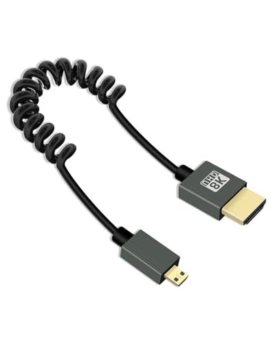 YANBORONSN 8K Micro HDMI zu HDMI Spiralkabel 2.2FT, Federspirale HDMI zu Micro HDMI Kabel, Kurzes Kabel 2,1 8K@60Hz 48Gbps für Kamera/Camcorder/HDTV/Tablet (Regelmäßig) von YANBORONSN