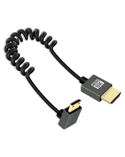 YANBORONSN 8K Mini HDMI zu HMDI Spiralkabel 2.2FT, Frühlingsspirale HDMI zu Mini HDMI Kabel, Kurzes HDMI Kabel 2.1 8K@60Hz 48Gbps für Kamera/Camcorder/HDTV/Tablet(Aufwärts von YANBORONSN