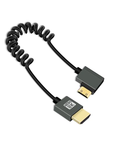 YANBORONSN 8K Mini HDMI zu HMDI Spiralkabel 2.2FT, Frühlingsspirale HDMI zu Mini HDMI Kabel, Kurzes HDMI Kabel 2.1 8K@60Hz 48Gbps für Kamera/Camcorder/HDTV/Tablet （Links） von YANBORONSN