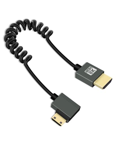 YANBORONSN 8K Mini HDMI zu HMDI Spiralkabel 2.2FT, Frühlingsspirale HDMI zu Mini HDMI Kabel, Kurzes HDMI Kabel 2.1 8K@60Hz 48Gbps für Kamera/Camcorder/HDTV/Tablet (Rechts) von YANBORONSN