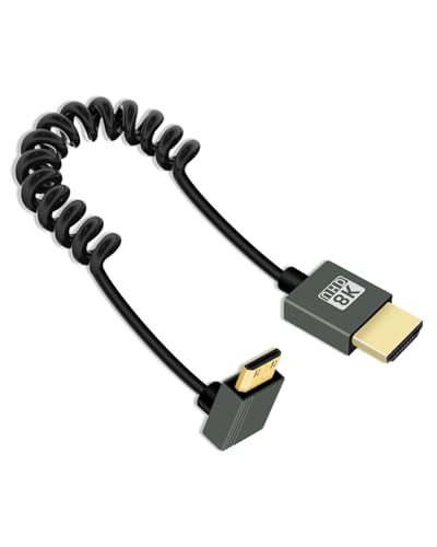 YANBORONSN 8K Mini HDMI zu HMDI Spiralkabel 2.2FT, Frühlingsspirale HDMI zu Mini HDMI Kabel, Kurzes HDMI Kabel 2.1 8K@60Hz 48Gbps für Kamera/Camcorder/HDTV/Tablet (Unten) von YANBORONSN