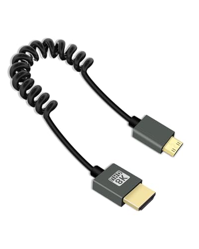 YANBORONSN 8K Mini HDMI zu HMDI Spiralkabel 2.2FT, Frühlingsspirale HDMI zu Mini HDMI Kabel, Kurzes HDMI Kabel 2.1 8K@60Hz 48Gbps für Kamera/Camcorder/HDTV/Tablet regelmäßig von YANBORONSN