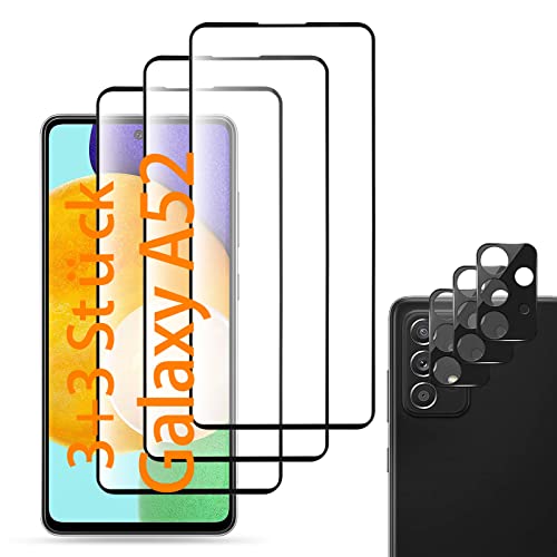 YANESOO Y01 3+3 Stück Schutzfolie für Panzerglas Samsung Galaxy A52 4G / 5G / A52S mit 3 Stück Schutzfolie + 3 Stück Kamera Schutzfolie [9H][HD][Anti-Kratzen][Anti-Öl] [Kompatibel mit Handyhülle] von YANESOO
