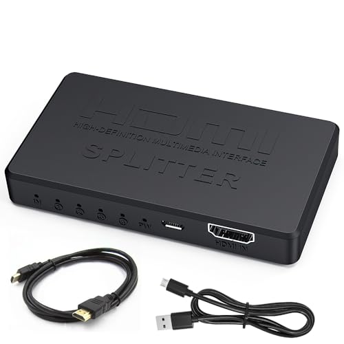 YANGUN HDMI Splitter 1 in 4 Out, 4K HD Gleichzeitig Adapter Splitter, HDMI Verteiler 1 in 4 Out mit Netzkabel, Unterstützt 4K HD Monitore HDCP1.4, Splitt Dual-Monitor für HDTV, DVD, Projektor von YANGUN