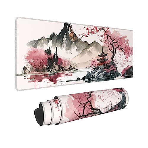 YANGZHI Mauspad mit japanischem Kirschblüten-Berg, 30 x 80 cm, Schreibtischzubehör, rutschfestes Gummiunterseite, Gaming-PC, Desktop, Rosa von YANGZHI