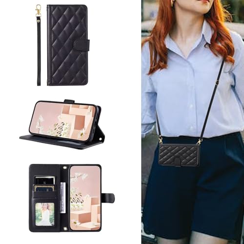 ESONG handykette Schutzhülle für Samsung Galaxy A34 5G Leder Brieftasche, Stoßfest klapphandyhülle mit Kordel Band, Kartenfach, Ständ, Magnetic Wallet hulle Frauen Flip Case Cover Schwarz ESONG handykette Schutzhülle für Samsung Galaxy A34 5G Leder Brieftasche, Stoßfest klapphandyhülle mit Kordel Band, Kartenfach, Ständ, Magnetic Wallet hulle Frauen Flip Case Cover Schwarz von YANJIEER