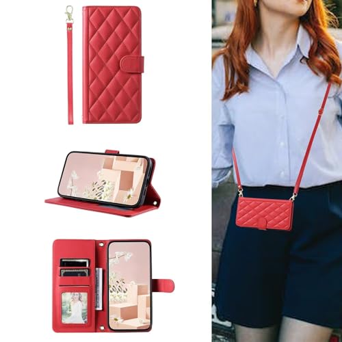 ESONG handykette Schutzhülle für Samsung Galaxy A35 Leder Brieftasche, Stoßfest klapphandyhülle mit Kordel Band, Kartenfach, Ständ, Magnetic Wallet hulle Frauen Flip Case Cover Rot ESONG handykette Schutzhülle für Samsung Galaxy A35 Leder Brieftasche, Stoßfest klapphandyhülle mit Kordel Band, Kartenfach, Ständ, Magnetic Wallet hulle Frauen Flip Case Cover Rot von YANJIEER
