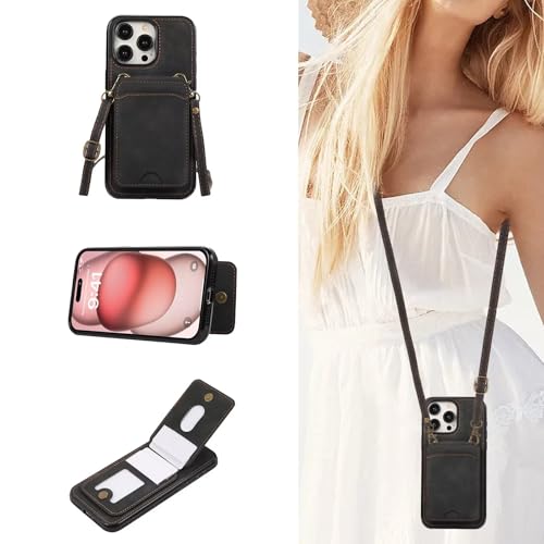 ESONG handykette Schutzhülle für Samsung Galaxy A52 4G 5G / A52S 5G Leder Brieftasche klapphandyhülle, Flip Tasche frauen Case mit kordel band, Kartenfach, Ständ,Magnetic,Stoßfest Wallet hulle Schwarz von YANJIEER
