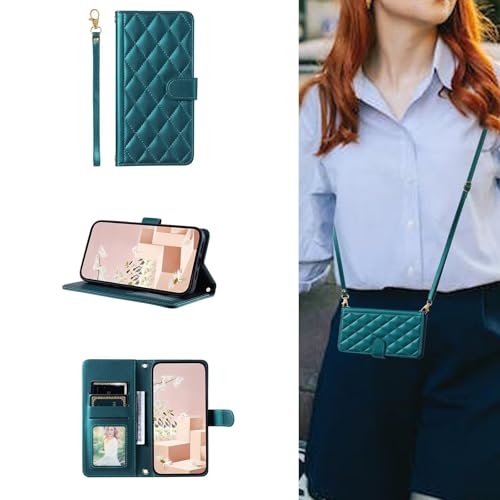 ESONG handykette Schutzhülle für Samsung Galaxy A55 Leder Brieftasche, Stoßfest klapphandyhülle mit Kordel Band, Kartenfach, Ständ, Magnetic Wallet hulle Frauen Flip Case Cover Grün ESONG handykette Schutzhülle für Samsung Galaxy A55 Leder Brieftasche, Stoßfest klapphandyhülle mit Kordel Band, Kartenfach, Ständ, Magnetic Wallet hulle Frauen Flip Case Cover Grün von YANJIEER