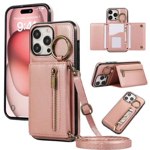 ESONG handykette Wallet Schutzhülle für iPhone 16 Pro Max, Geldbörse Leder Stoßfest Frauen Ring Case Cover mit Kordel Band, Kartenfach, Ständer, Brieftasche klapphandyhülle Rosa ESONG handykette Wallet Schutzhülle für iPhone 16 Pro Max, Geldbörse Leder Stoßfest Frauen Ring Case Cover mit Kordel Band, Kartenfach, Ständer, Brieftasche klapphandyhülle Rosa von YANJIEER