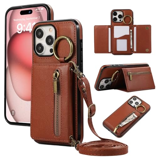 ESONG handykette Wallet Schutzhülle für iPhone 6 Plus/iPhone 6s Plus, Geldbörse Leder Stoßfest Frauen Ring Case Cover mit Kordel Band, Kartenfach, Ständer, Brieftasche klapphandyhülle Kaffee ESONG handykette Wallet Schutzhülle für iPhone 6 Plus/iPhone 6s Plus, Geldbörse Leder Stoßfest Frauen Ring Case Cover mit Kordel Band, Kartenfach, Ständer, Brieftasche klapphandyhülle Kaffee von YANJIEER
