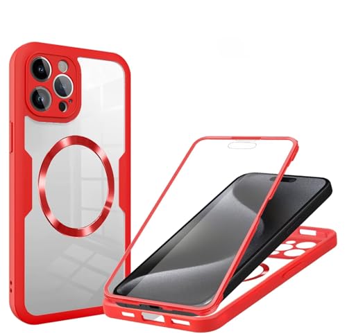YANJIEER ESONG Clear Schutzhülle für iPhone 15 Pro Max mit MagSafe,Magnetisch Handyhülle mit Displayschutzfolie,Kamera Schutzfolie,360 Rundumschutz Stoßfest Outdoor Case Transparent Cover Rot YANJIEER ESONG Clear Schutzhülle für iPhone 15 Pro Max mit MagSafe,Magnetisch Handyhülle mit Displayschutzfolie,Kamera Schutzfolie,360 Rundumschutz Stoßfest Outdoor Case Transparent Cover Rot von YANJIEER