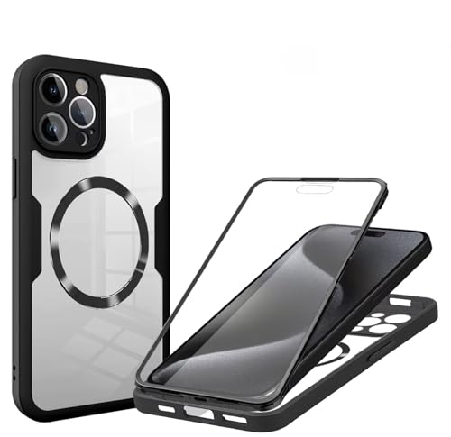 YANJIEER ESONG Clear Schutzhülle für iPhone 15 Pro mit MagSafe,Magnetisch Handyhülle mit Displayschutzfolie,Kamera Schutzfolie,360 Rundumschutz Stoßfest Outdoor Case Transparent Cover Schwarz YANJIEER ESONG Clear Schutzhülle für iPhone 15 Pro mit MagSafe,Magnetisch Handyhülle mit Displayschutzfolie,Kamera Schutzfolie,360 Rundumschutz Stoßfest Outdoor Case Transparent Cover Schwarz von YANJIEER