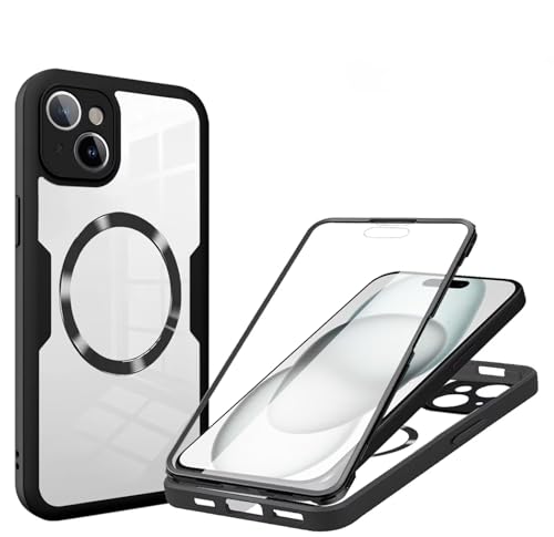 YANJIEER ESONG Clear Schutzhülle für iPhone 15 mit MagSafe,Magnetisch Handyhülle mit Displayschutzfolie,Kamera Schutzfolie,360 Rundumschutz Stoßfest Outdoor Case Transparent Cover Schwarz YANJIEER ESONG Clear Schutzhülle für iPhone 15 mit MagSafe,Magnetisch Handyhülle mit Displayschutzfolie,Kamera Schutzfolie,360 Rundumschutz Stoßfest Outdoor Case Transparent Cover Schwarz von YANJIEER