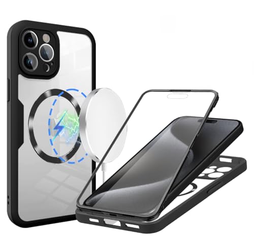 YANJIEER ESONG Clear Schutzhülle für iPhone 16 Pro Max mit MagSafe,Magnetisch Handyhülle mit Displayschutzfolie,Kamera Schutzfolie,360 Rundumschutz Stoßfest Outdoor Case Transparent Cover Schwarz YANJIEER ESONG Clear Schutzhülle für iPhone 16 Pro Max mit MagSafe,Magnetisch Handyhülle mit Displayschutzfolie,Kamera Schutzfolie,360 Rundumschutz Stoßfest Outdoor Case Transparent Cover Schwarz von YANJIEER