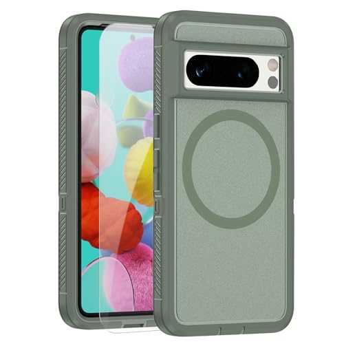 YANJIEER ESONG Magnetische Handyhülle für Google Pixel 8 Pro Kompatibel mit MagSafe,Matt Cover Case mit 1*Bildschirmschutz,Militärnorm Stoßfeste Kratzfeste Robust Hard Schutzhülle,Grün YANJIEER ESONG Magnetische Handyhülle für Google Pixel 8 Pro Kompatibel mit MagSafe,Matt Cover Case mit 1*Bildschirmschutz,Militärnorm Stoßfeste Kratzfeste Robust Hard Schutzhülle,Grün von YANJIEER