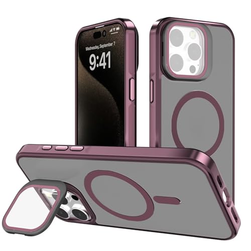 YANJIEER ESONG Unsichtbar Ständer Schutzhülle für iPhone 15 Plus,Magnetische Handyhülle,kompatibel mit Mag-Safe,Militärnorm Stoßfeste Robust Matte Hard Case,Kameraschutz Hülle Rot von YANJIEER