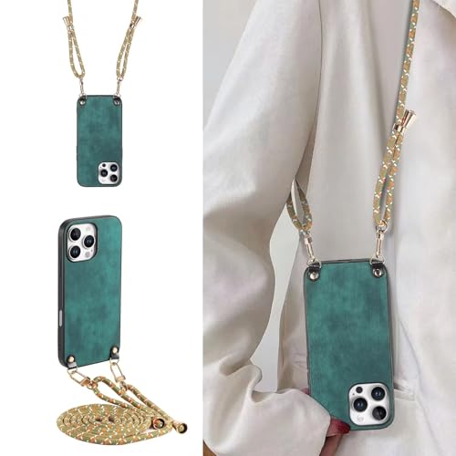 YANJIEER ESONG handykette Schutzhülle für Samsung Galaxy M33 5G, Frauen Necklace Handyhülle Stoßfest Leder Case Cover mit Kordel Halsband, Umhängetasche für Samsung Galaxy M33 5G Grün von YANJIEER