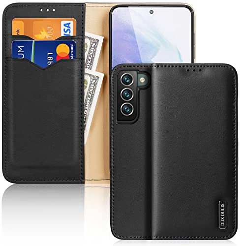 YANMW Hülle für Samsung Galaxy S22 Plus, Echtes Leder Klappbar Handyhülle Schutzhülle Tasche mit RFID Schutz Kartenhalter Ständer, S22 Plus Klapphülle (Schwarz) von YANMW