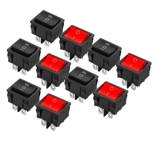 YAODHAOD 10 Pcs Wippschalter 12V 48V 250V 10A Kippschalter 6 Pin 3 Zahnradposition Schwarz und 2 Zahnradposition Red Power Switch für Automobil Haushaltsgerät Industriesteuerung Kippschalter von YAODHAOD