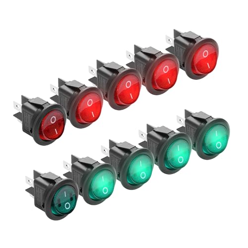 YAODHAOD 10 Stück Runder Wippschalter EIN-AUS Schalter 230V 4-poliger Rotes Licht Green Light 6 A, 250 VAC, UL VDE von YAODHAOD