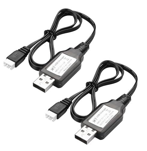 YAODHAOD 7.4v LiPo Batterie USB Ladegerät Kabel 2PCS, USB zu XH-3P Stecker für Q903 9125 SCX24 1/10 1/12 1/16 1/14 1/18 Skalen RC Auto Drohnen Skytech Quadcopter 7.4V 1A 2S Lipo von YAODHAOD