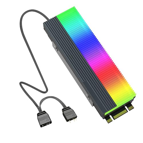 YAODHAOD M.2 SSD ARGB Kühler 5V 3PIN Synchronous unterstützt eine Vielzahl von Lichteffizienzmodus, effiziente Wärmeabkühlung, 16 Millionen Farben，PC RGB M.2 Nvme Kühler (grau) von YAODHAOD