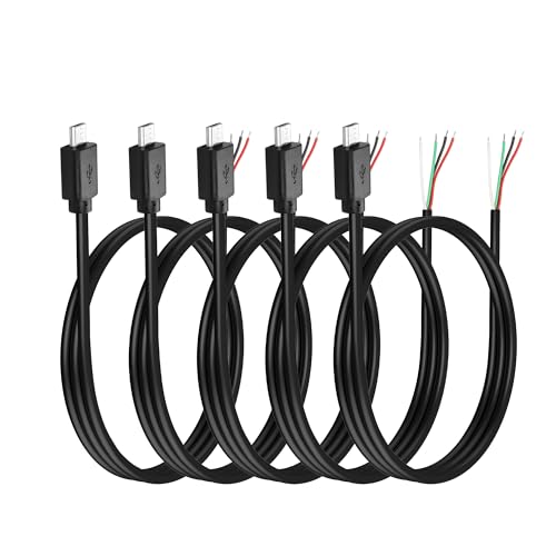 YAODHAOD Micro USB auf blankes Kabel 5 Stück, 1M 22 AWG 5V 3A, für USB Ausrüstung installiert oder Ersatz Reparatur DIY Kabel-1M/3.3FT (Datenkabel 24AWG, Micro USB) von YAODHAOD