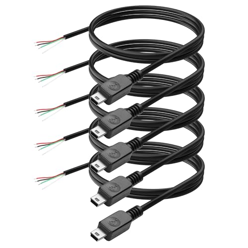 YAODHAOD Mini USB auf blankes Kabel 5 Stück, 1M 22 AWG 5V 3A, für USB Ausrüstung installiert oder Ersatz Reparatur DIY Kabel-1M/3.3FT (Datenkabel 24AWG, Mini Stecker) von YAODHAOD