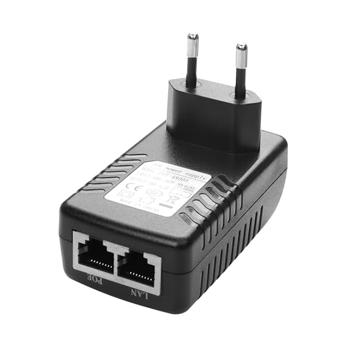 YAODHAOD POE Injektor Adapter 48V/0.5A 100Mbps,EU Stecker,Entfernungen bis zu 100m, Plug and Play für Ethernet Adapter IP Telefon/Kamera Netzteil Adapter von YAODHAOD