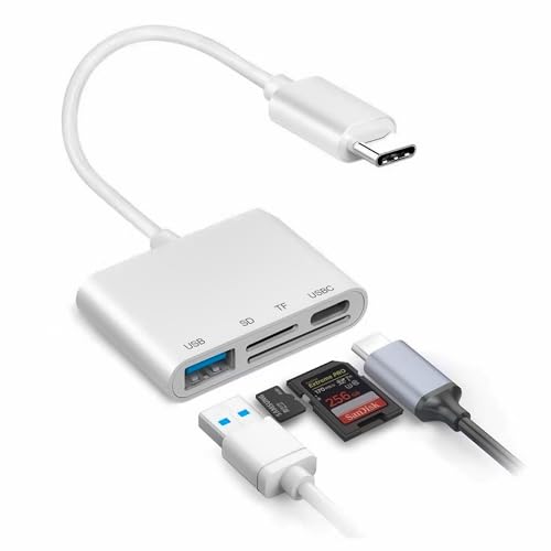 YAODHAOD USB C HUB,4-in-1 USB C Multi-Port Adapter,USBC 2.0 + USB A 2.0 + SD&TF Kartensteckplätze,für MacBook Pro Air,Surface Pro,iPad Pro,XPS, HP,Lenovo etc (weiß, 4-in-1 USB C Hub) von YAODHAOD