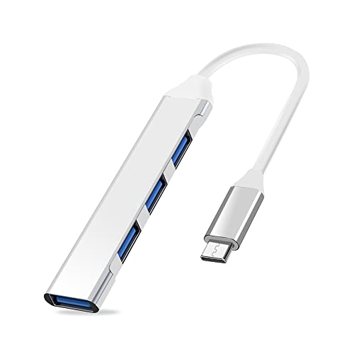 YAODHAOD USB C Hub Mini USB Splitter Aluminiumgehäuse 4 Port Verteiler, 1*USB 3.0 und 3*USB 2.0, Multiexpander, für MacBook Air,iOS, Android, USB Flash Drives,PS4 und mehr USB Geräte(Silber Weiss C von YAODHAOD