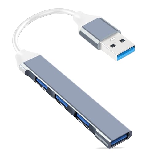 YAODHAOD USB Hub 3.0 Mini USB Splitter Aluminiumgehäuse 4 Port Verteiler, 1*USB 3.0 und 3*USB 2.0, Multiexpander, für MacBook Air,iOS, Android, USB Flash Drives,PS4, XPS und mehr USB Geräte (Grau A) von YAODHAOD