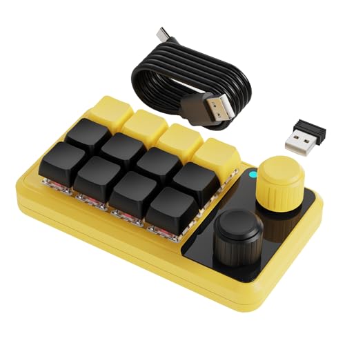 YAOGUI Anpassbare Makros-Tastaturen mit 12 Tasten RGBs, Beleuchtung, zwei Reglerknöpfen, Empfänger und USB-C-Kabel von YAOGUI
