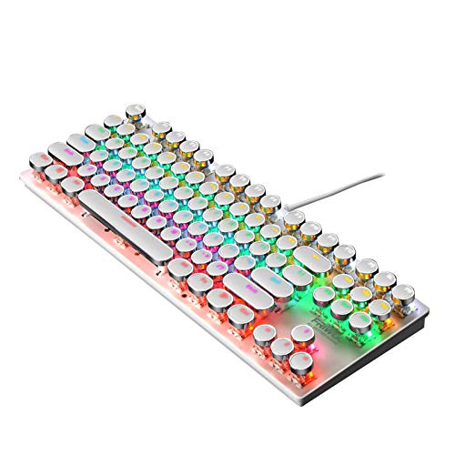 YAOGUI Tastatur, 87 Tasten, grün, Punk, mechanische Tastatur, Metall-Panel, runde Tastatur, RGB-LED-Hintergrundbeleuchtung, USB-Tastatur für Laptop von YAOGUI