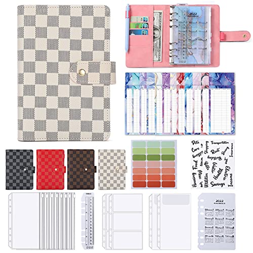 Budget Binder A6 Binder Notizbuch,Budget Planner 6 Löcher PU Leder A6 Ringbuch Notizbuch Ordner mit Klar Plastik Geldumschläge,Budgetblätter,Aufklebern,Kalenderkarte,Herrscher für Geld Sparen Farbe H von YAOTT