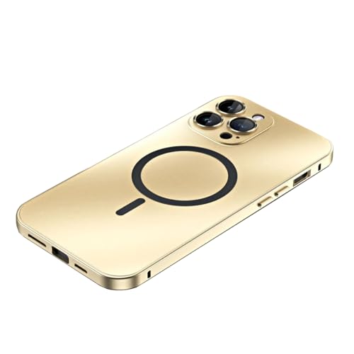 YAOZOCASE Schutzhülle für iPhone, kompatibel mit MagSafe, magnetischer Luxus-Aluminium-Metallrahmen, Fallschutz in Militärqualität, stoßfeste Handyhülle (Gold, iPhone 13 Pro Max) von YAOZOCASE