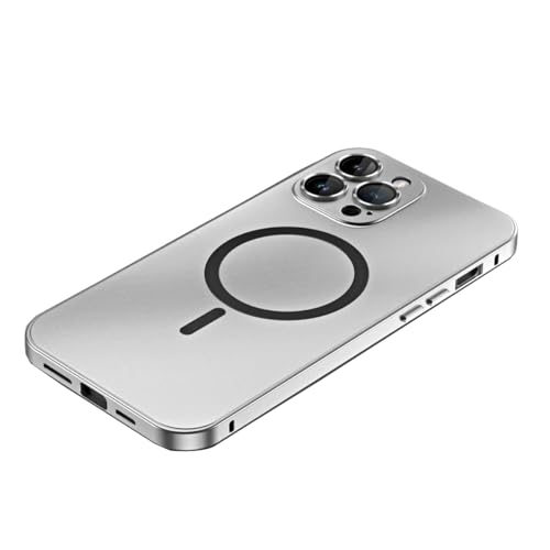 YAOZOCASE Schutzhülle für iPhone, kompatibel mit MagSafe, magnetischer Luxus-Aluminium-Metallrahmen, Fallschutz in Militärqualität, stoßfeste Handyhülle (Silber, iPhone 15 Pro Max) von YAOZOCASE